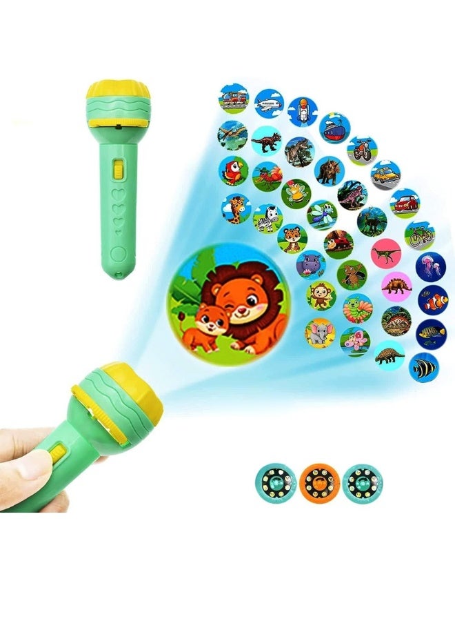 Kids Story Projector Flashlight 2-in-1 – Mini LED Torch with 3 Slide Discs and 24 Image Projections – Educational Bedtime Story Light for Toddlers, Babies & Children, Animal Pattern Storytelling Torch, Portable Learning Toy Gift - Image 1